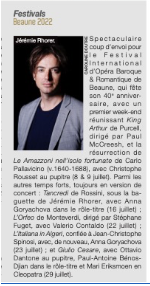 OPERA MAGAZINE - « Spectaculaire coup d'envoi pour le Festival International d'Opéra Baroque & Romantique de Beaune ... »