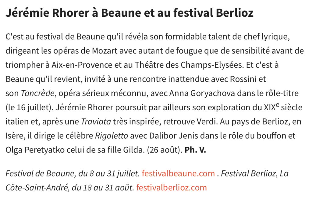 LES ECHOS - « Jérémie Rhorer à Beaune et au festival Berlioz »